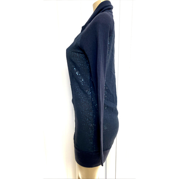 Patrizia Pepe Sera Cardigan Sweater Sequin Wool Silk Long Sleeve Navy Blue Zip S - Picture 2 of 8